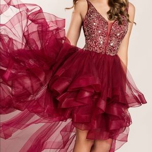 Size 4 Ellie Wilde/mon Cheri high-low wine dress